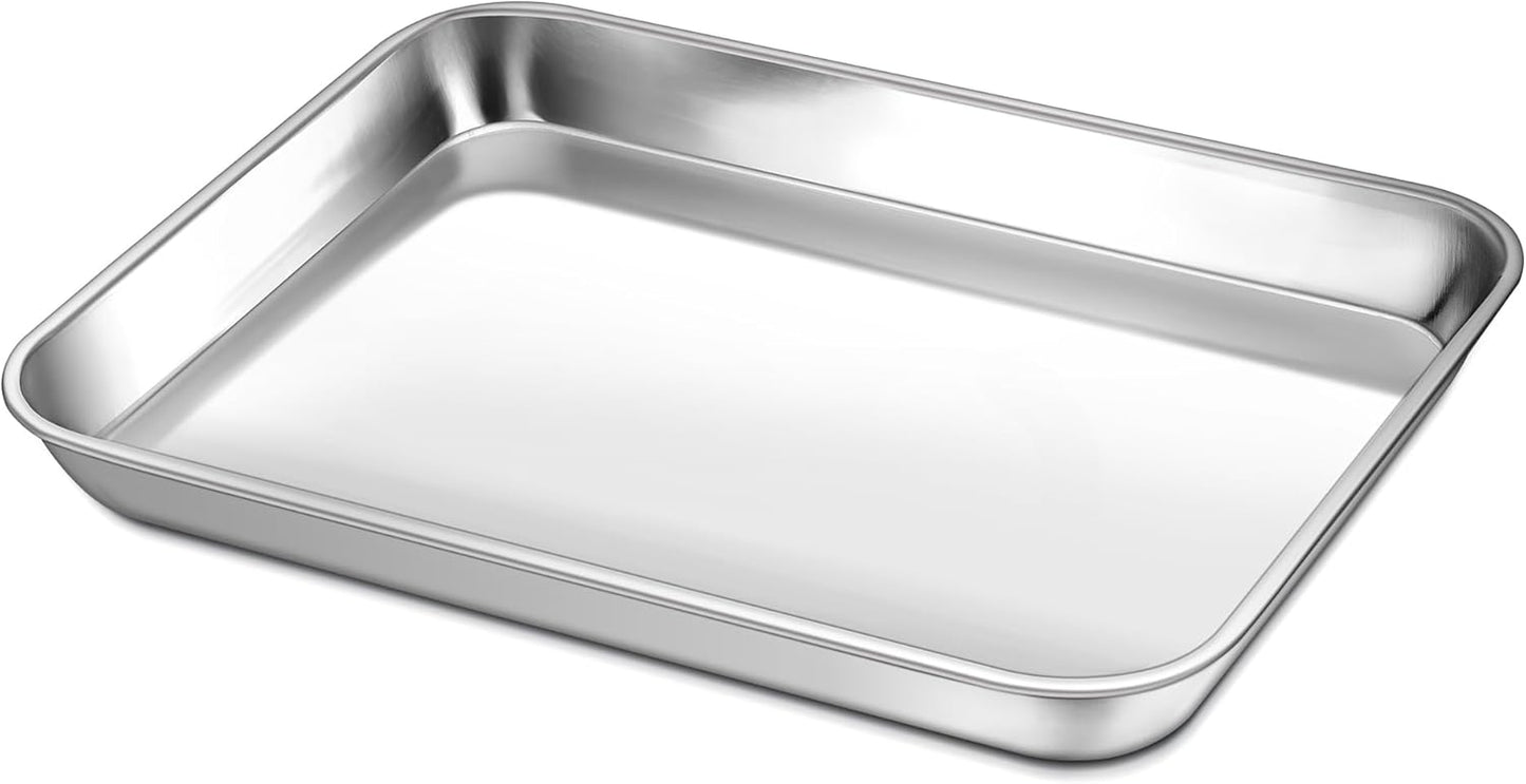 9 Inch Baking Cookie Sheet, Oven Pan Tray Stainless Steel Sheet Pan for Kitchen, Oven Bakeware for Multi Uses, Shiny Look & Dishwasher Safe, Healthy & Heavy Duty, 1Pc