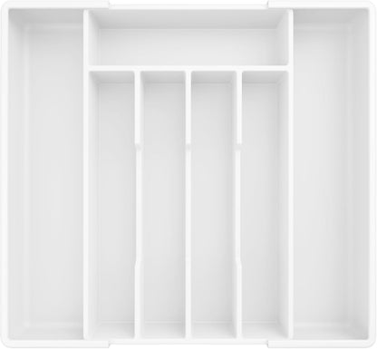 Silverware Organizer for Drawers - Expandable Cutlery and Utensil Drawer Organizer with Easy Maintenance, Premium PP Kitchen Organizers and Storage for Flatware, White, 13.2" X 12.2" X 1.6"