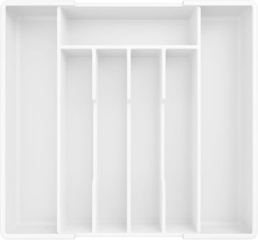 Silverware Organizer for Drawers - Expandable Cutlery and Utensil Drawer Organizer with Easy Maintenance, Premium PP Kitchen Organizers and Storage for Flatware, White, 13.2" X 12.2" X 1.6"