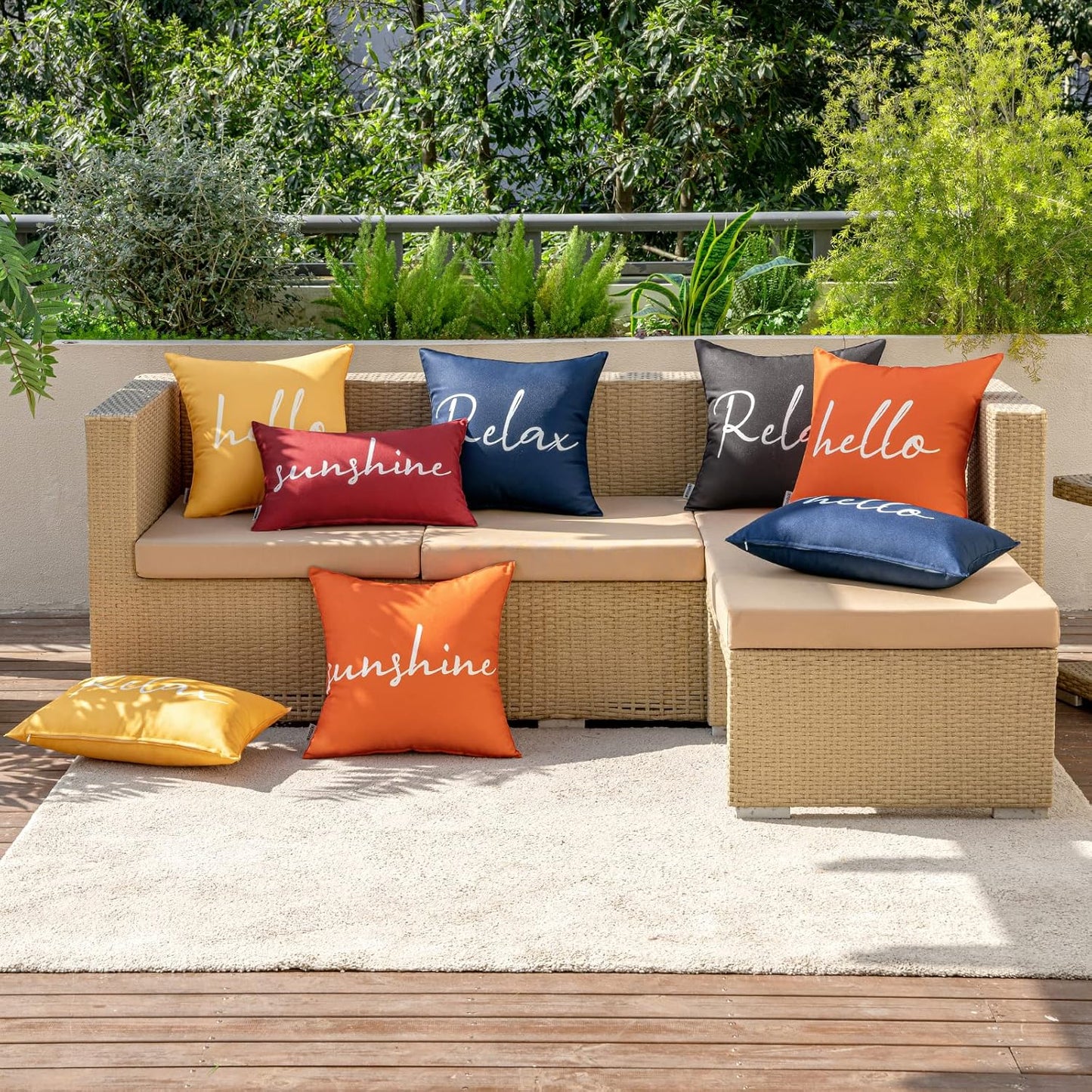 Outdoor Waterproof Throw Pillow Covers Set of 2 Relax Decorative Outdoor Square Pillowcases for Chair Patio Garden Couch Tent Balcony Sofa Orange 16X16 Inch