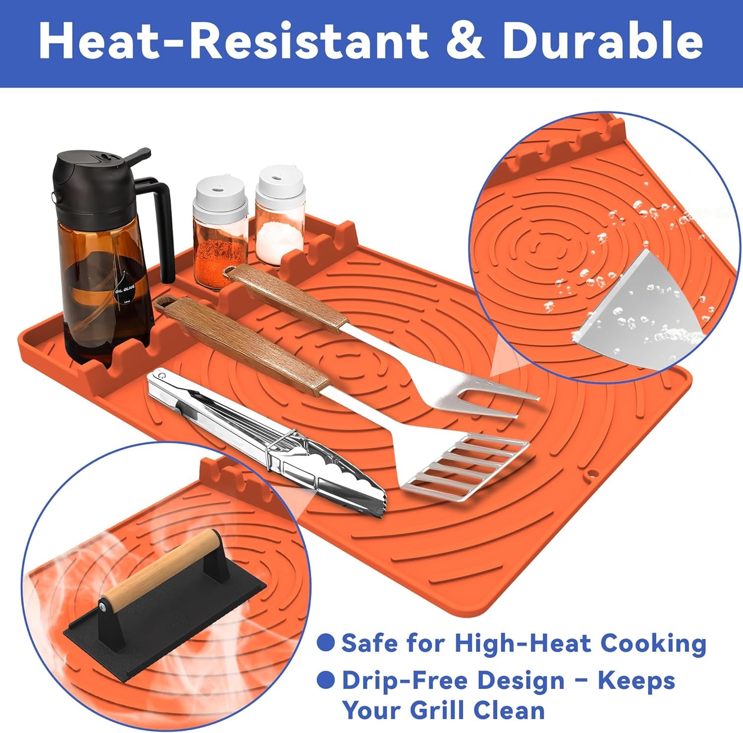 Silicone Grill Mat Compatible with Blackstone, Ninja Flexflame Outdoor Grill, Grilling Accessories Grill Mats for Blackstone Outdoor Griddles BBQ Accessories for Ninja Grills