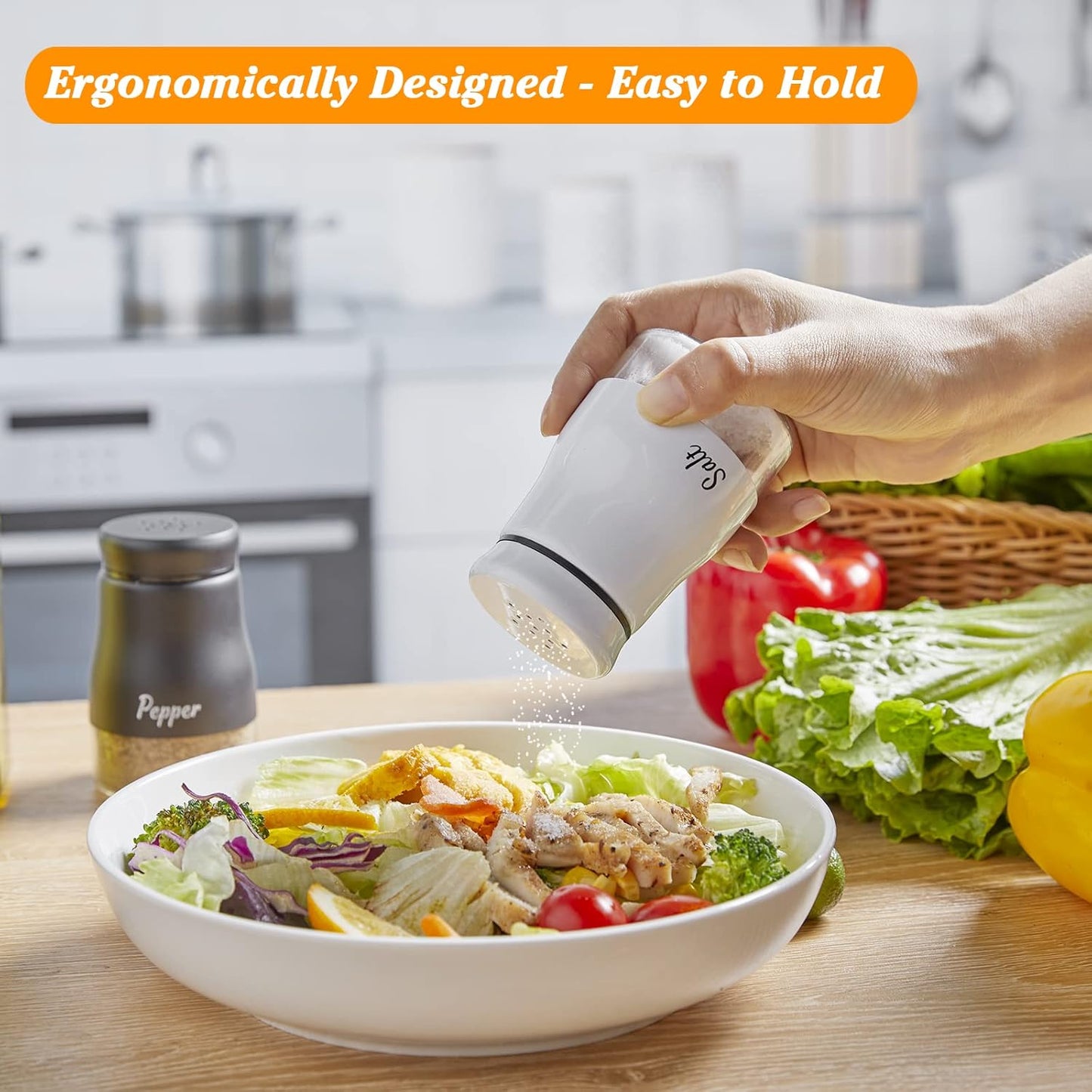 Salt and Pepper Shakers Set,  5 Ounce Salt and Pepper Dispenser with Glass Bottom, Cute Salt and Pepper Shakers for Modern Home Kitchen Decor, Easy Filling