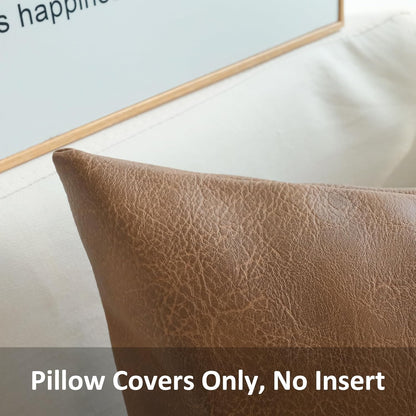 Modern Leather Throw Pillow Cover for Couch Sofa Bed 100% Faux Leather Dark Brown 12" X 20"