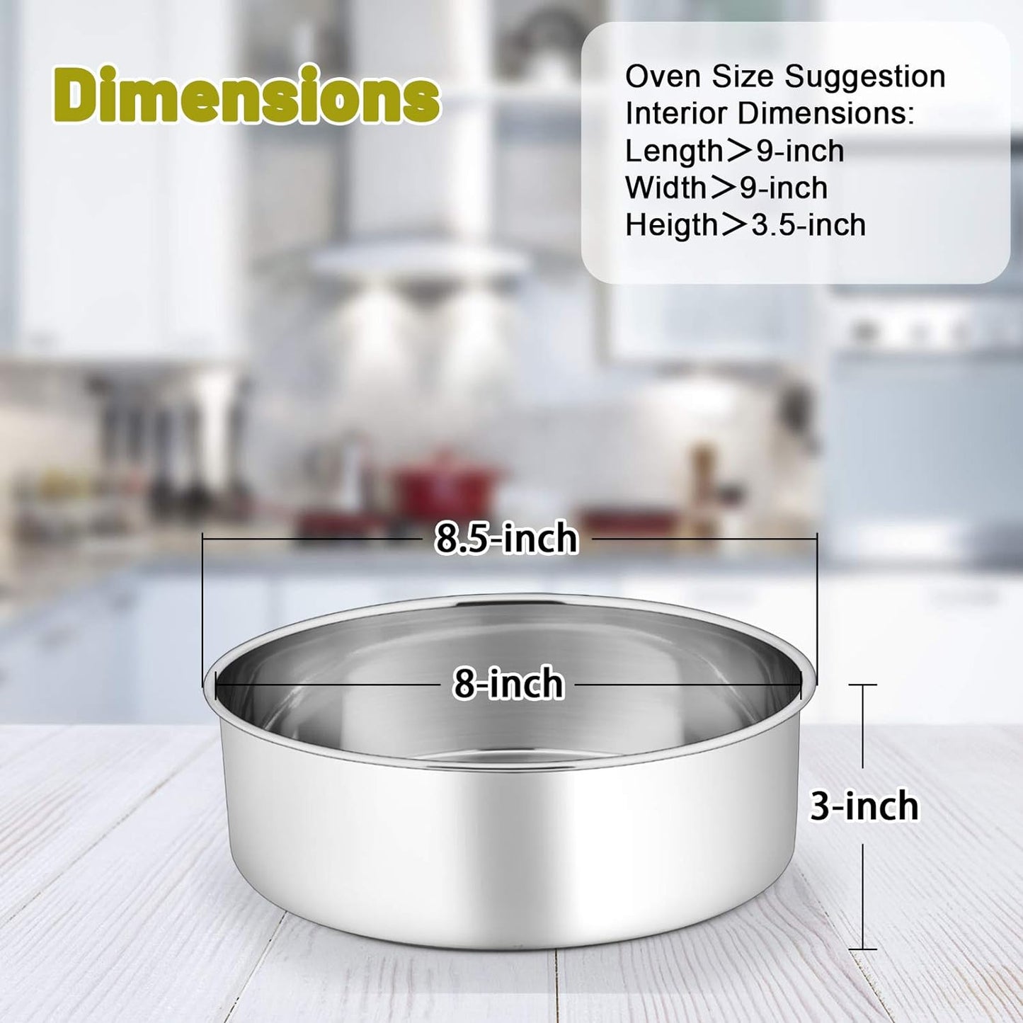 8 Inch Cake Pans Set, round Baking Pan Stainless Steel Layer Birthday Wedding Cake Oven Pans, Non Toxic & Heavy Duty, Deep Side & Mirror Finish, Dishwasher Safe, (2Pcs)