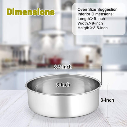 8 Inch Cake Pans Set, round Baking Pan Stainless Steel Layer Birthday Wedding Cake Oven Pans, Non Toxic & Heavy Duty, Deep Side & Mirror Finish, Dishwasher Safe, (2Pcs)