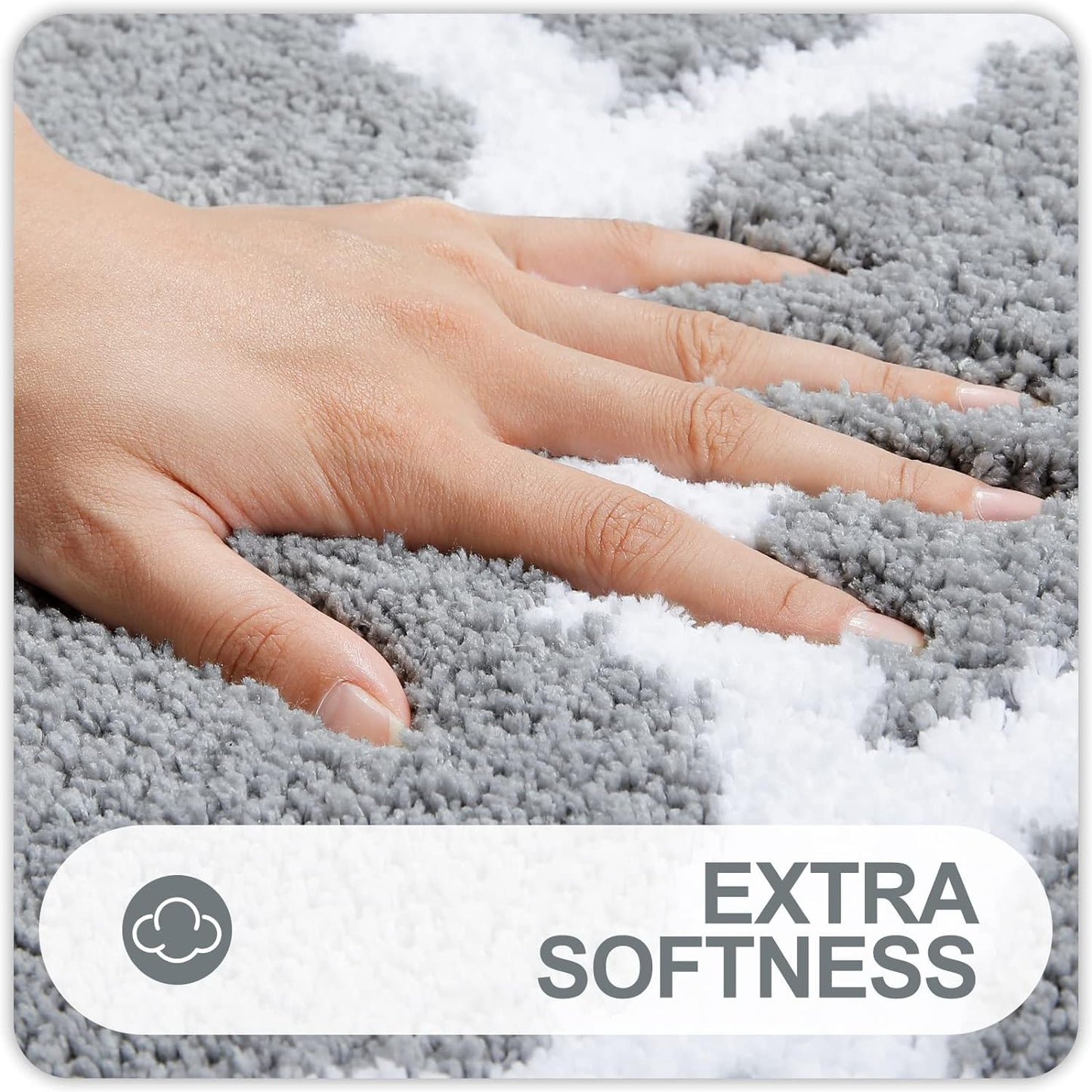 Bathroom Rugs Set 2 Piece, Microfiber Bath Shower Mat and U-Shaped Toilet Rug, Machine Wash Dry, Non-Slip Absorbent Shaggy Bath Mats for Tub, Shower and Bathroom (24"X16"+24"X20", Grey)