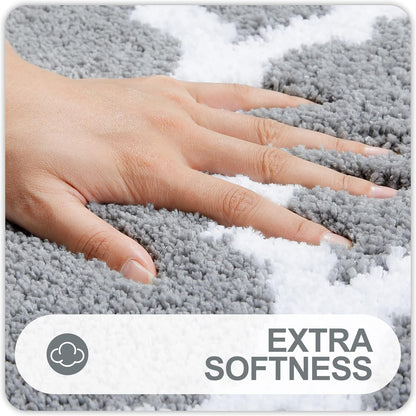 Bathroom Rugs Set 2 Piece, Microfiber Bath Shower Mat and U-Shaped Toilet Rug, Machine Wash Dry, Non-Slip Absorbent Shaggy Bath Mats for Tub, Shower and Bathroom (24"X16"+24"X20", Grey)