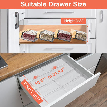 Acrylic Spice Drawer Organizer, 4 Tier- 4 Pack Clear Spice Rack Tray for Drawer/Countertop, Expandable from 11'' to 22'' Kitchen Seasoning Organizers(Jars Not Included)