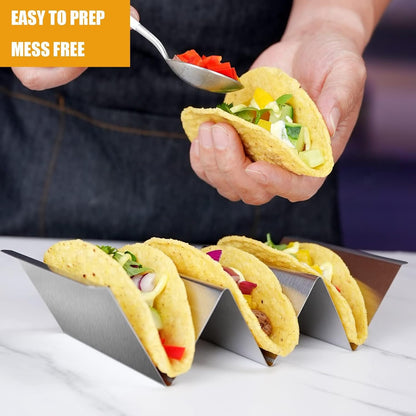 Taco Holders Set of 5, Taco Stand, Stainless Steel Taco Holder, with Easy-Access Handle, Each Can Hold 2 to 3 Tortillas, Oven Safe for Baking, Dishwasher and Microwave Safety