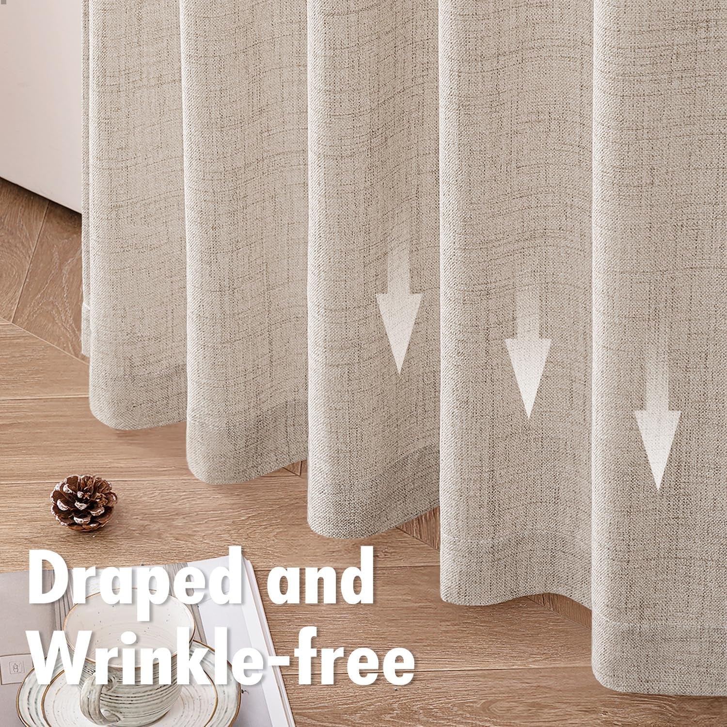 Linen Textured Small Kitchen Window Curtains over Sink, Semi Sheer Farmhouse Cafe Curtain 36 Inch Long Short Back Tab Half Window Curtains for Bathroom Basement 2 Panels