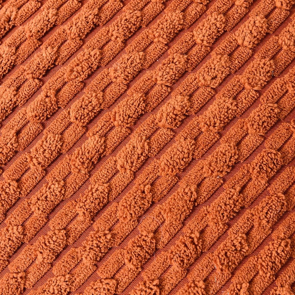 Set of 2 Rust Decorative Throw Pillow Covers 18X18 Inch with Pom-Poms for Couch Bed Sofa, Modern Farmhouse Boho Home Decor, Soft Plush Corduroy Terracotta Cushion Case 45X45 Cm