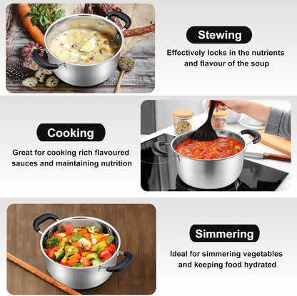 Stockpot with Lid, Stainless Steel Cooking Stock Pot for Soup, Heat-Proof Double Handles with Visible Lid, Dishwasher Safe & Healthy, 4 Qt