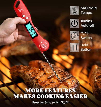 Digital Meat Thermometer, Instant Read Food Thermometers for Cooking, Kitchen Probe with Backlit & Reversible Display, Wide Temperature Range for Turkey, Grill, BBQ, Baking, Bread, Sourdough