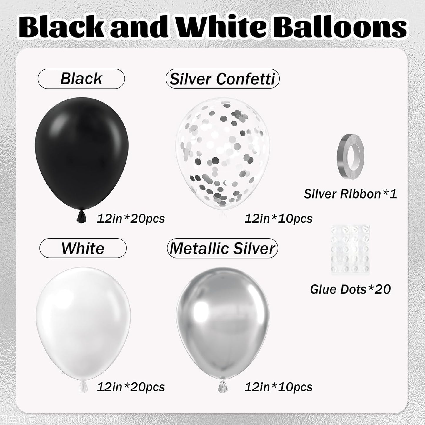 60Pcs Black and Silver Balloons 12Inch, Black and White Balloons with Metallic Silver Confetti Balloons for Baby Shower Wedding Birthday Graduation Party Decorations