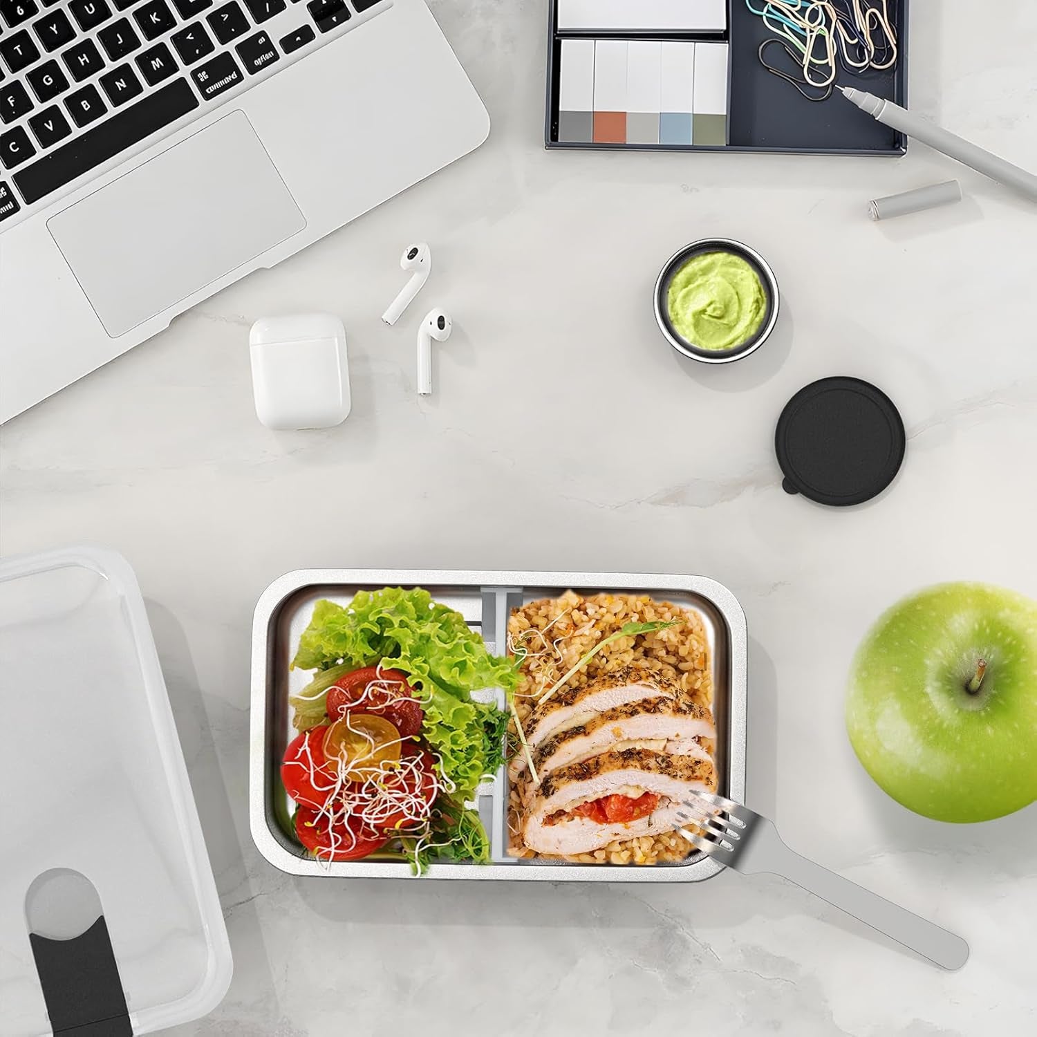 Stainless Steel Bento Lunch Box for Adult, 42Oz Leak-Proof Lunch Box Containers, Microwave-Safe, with Adjustable Divider, Convenient Metal Lunchbox for Work, Travel