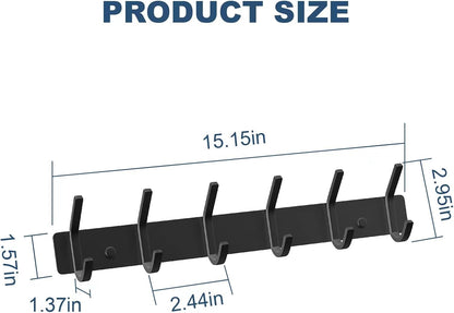 Wall Hooks Coat Hooks Wall Mounted, Coat Rack with 6 Double Hooks for Hanging Towel Hat Coat Robe Bag Key for Bathroom Kitchen Bedroom（1 Pack）