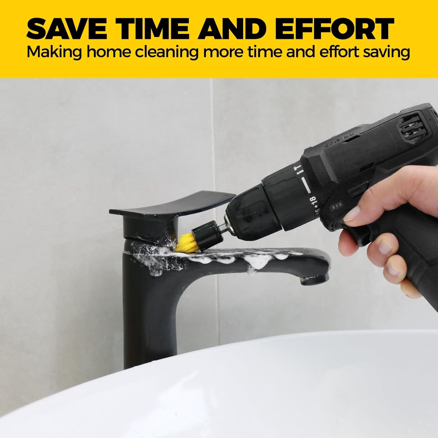 6 Piece Drill Brush with Multi-Purpose & Grout Head,Crevice Cleaning Brush，3/4”W Drill Brush Attachment Set, Detailing Brushes for Home/Kitchen/Bathroom/Grout/Tile/Shower/Tub