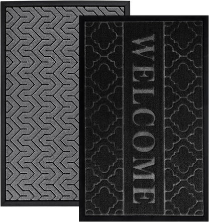Door Mat, All-Season Outdoor Indoor Doormat for Home Entrance Floor, Heavy Duty Non Slip Front Door Mats Outdoor, Garage and Garden, 29.5 X 17 Inch, Grey+Black