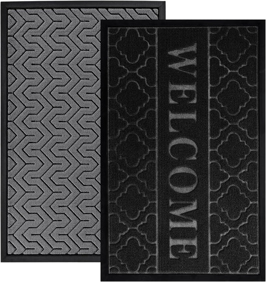 Door Mat, All-Season Outdoor Indoor Doormat for Home Entrance Floor, Heavy Duty Non Slip Front Door Mats Outdoor, Garage and Garden, 29.5 X 17 Inch, Grey+Black