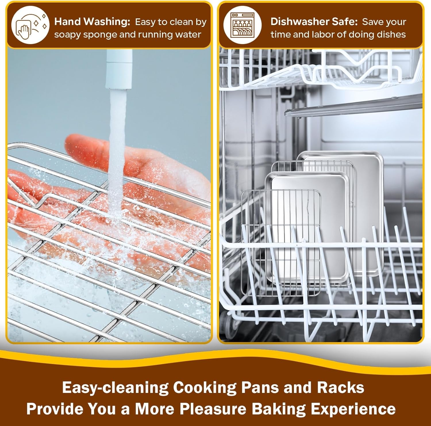 10.4 + 9 Inch Toaster Oven Pans with Racks, 4 Pieces Stainless Steel Oven Tray Baking Pan Sheet and Cooling Rack for Oven Cooking Roasting, Non Toxic & Dishwasher Safe