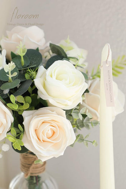 20-Piece Ivory High-Centered Foam Artificial Roses with Stem for DIY Wedding Bouquets, Bridal Shower Centerpieces, Floral Arrangements, Party Tables, and Home Decor