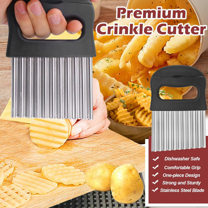 2 in 1 Crinkle Cutter with Peeler – Stainless Steel Wave Potato Cutter, Crinkle Cut French Fry Slicer for Veggies, Cucumber Slicer Wavy Chopper Vegetable Cutting, Vegetable Peeler for Kitchen