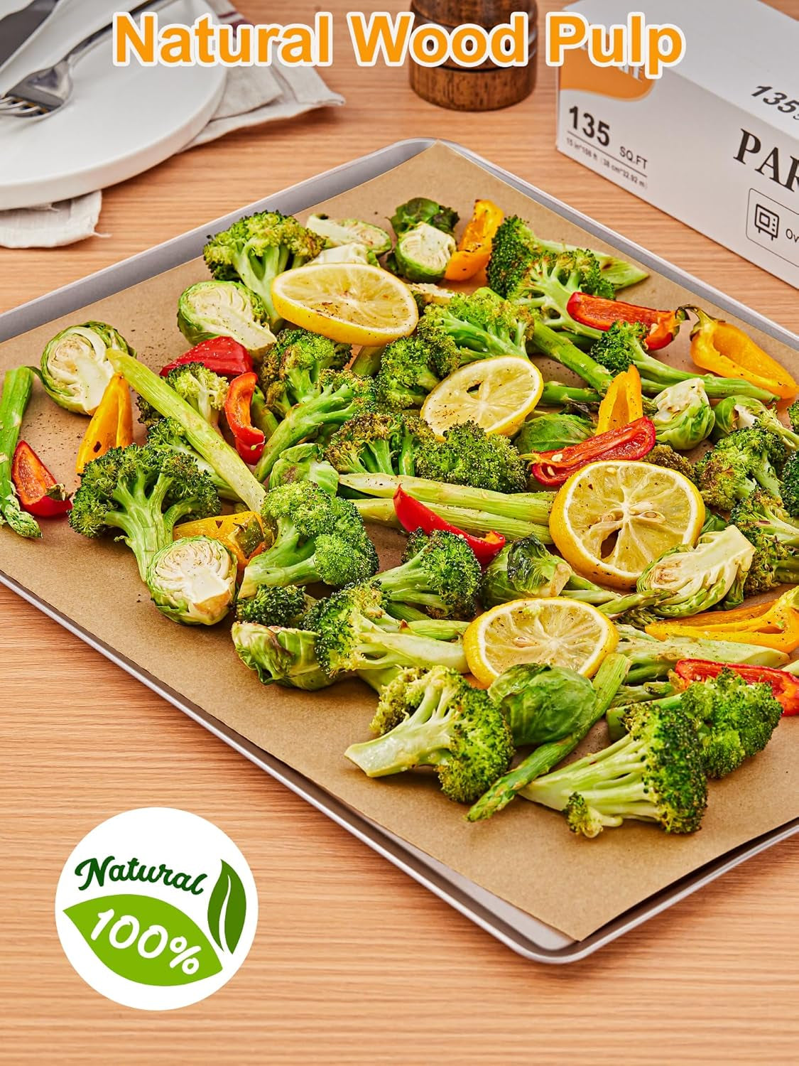 Parchment Paper Roll for Baking, 15 in X 108 Ft, 135 Sq.Ft, Non-Stick Unbleached Parchment Paper, Oven Baking Paper with Slide Cutter, for Kitchen Baking Cooking Grilling Steaming