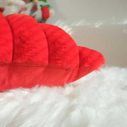 Pack of 2 Faux Fur Plush Decorative Christmas Red Throw Pillow Covers Couch Cushion Case Soft Fluffy Pillowcases Wide Stripe (Red, 18 X 18 Inch)
