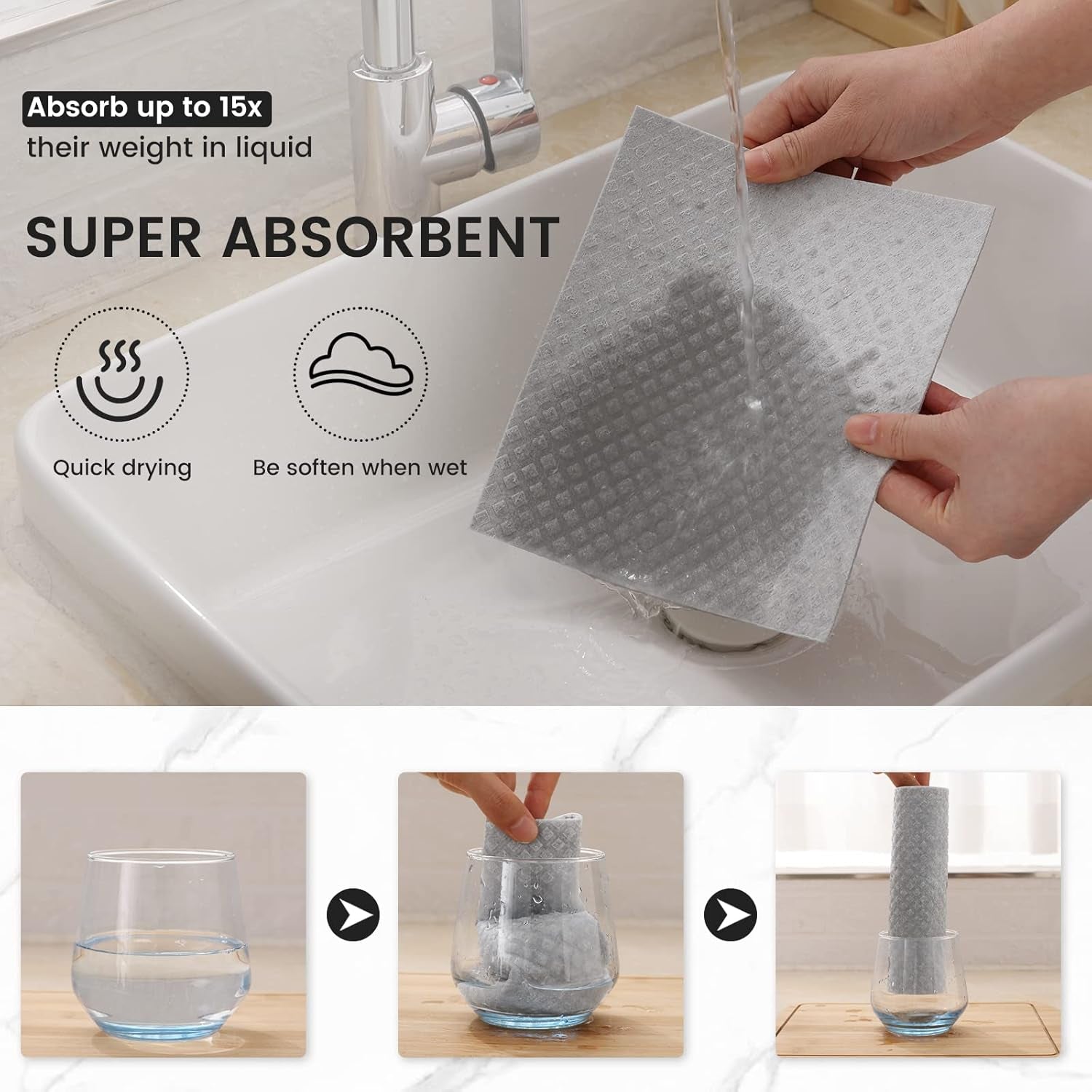 100% Cotton Kitchen Dish Cloths(Dark Grey, 12 X 12 Inches, 6-Pack) and Swedish Dishcloths for Kitchen(Grey, 10 Pack), Reusable and Eco-Friendly Cellulose Sponge Cloths