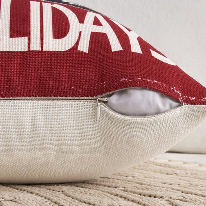 Set of 4 Black and Red Decorative Pillow Covers 16X16 Inch Happy Holiday Christmas Tree Throw Pillow Cases Winter Seasonal Cushion Cases Home Decors for Sofa Couch Bedroom