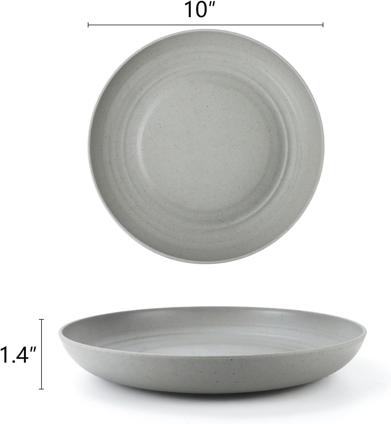 Deep Dinnerware Set of 12 - Eco-Friendly Wheat Straw Plates, Microwave and Dishwasher Safe, Unbreakable Design for Children (Grey, 10 Inches)