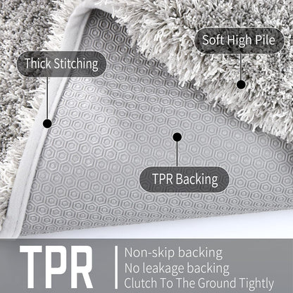 Fluffy Bath Rug Set,Shaggy Soft Non Slip Bathroom Rugs, Machine Washable,Thick Bathroom Floor Rugs for Shower Bath Mat,Water Absorbent, 24X17+32X20 Inches, Light Gray and White