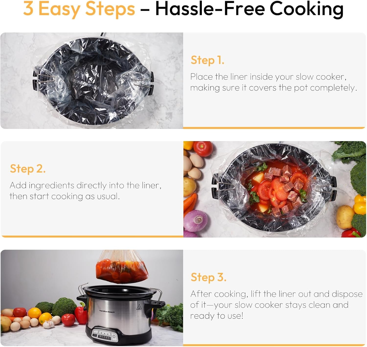 Crock Pot Liners, Heavy Duty Pop-Up Slow Cooker Liners, 13" X 21" Large Size Disposable Cooking Bags, Regular (Fits 3-8.5 Quarts) Suitable for Oval & round & Retangular Crock Pot, 25 Count