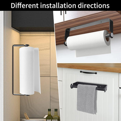 Under Cabinet Paper Towel Holder, Adhesive or Drill Mount Paper Towel Holder, Wall Mount Paper Towel Holders for Kitchen or Bathroom (Black)