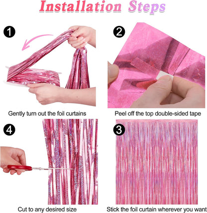 2 Pack Glitter Pink Backdrop, 3.28 FT X 7.05 FT Birthday Party Decorations, Laser Pink Fringe Curtains Foil Streamer Tinsel, Pink Curtains Photo Backdrop Happy Birthday Backdrop