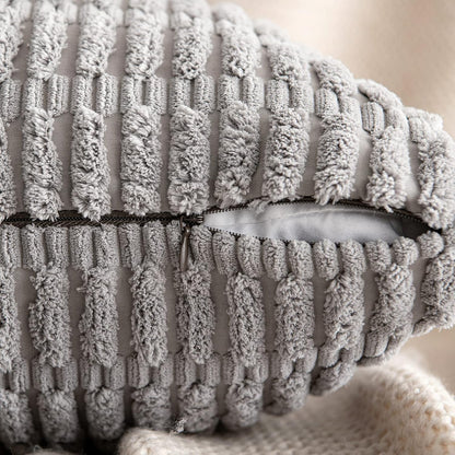 Pack of 2 Corduroy Decorative Throw Pillow Covers 18X18 Inch Soft Boho Striped Pillow Covers Modern Farmhouse Home Decor for Sofa Living Room Couch Bed Light Grey