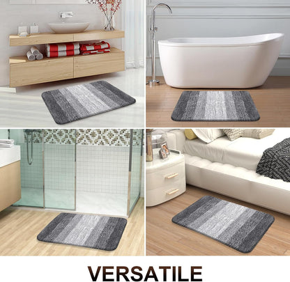 Bathroom Rugs Sets 4 Piece, Soft Microfiber Absorbent Bath Mat, U-Shaped Contour Toilet Mat and Toilet Lid Cover, Quick Dry, Machine Washable, Toilet Cover and Rug Set for Bathroom, Grey