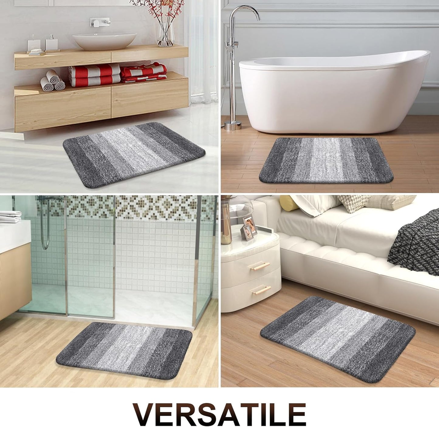 Bathroom Rug Set 2 Piece, Soft Absorbent Microfiber Bath Rug Set, Non-Slip, Machine Wash Dry, Plush Shaggy Bath Mats for Bathroom (30"X20"+24"X16", Grey)