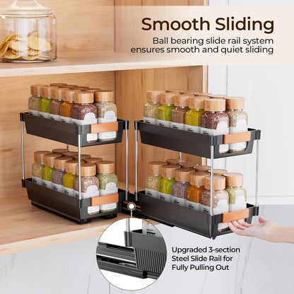 2 Pack Pull Out Spice Rack Organizer for Cabinet, 2 Tier Slide Out Spice Organization, Vertical Spice Organizer, Cabinet Size Need:12.5'' High X 11'' Deep X 5.5'' Wide(Not for Cabinet with Lip)