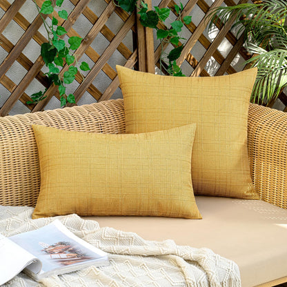 Outdoor Waterproof Throw Pillow Covers Decorative Farmhouse Water Resistant Cushion Covers for Tent Patio Garden Couch Sofa Pack of 2, 18X18 Inch Yellow