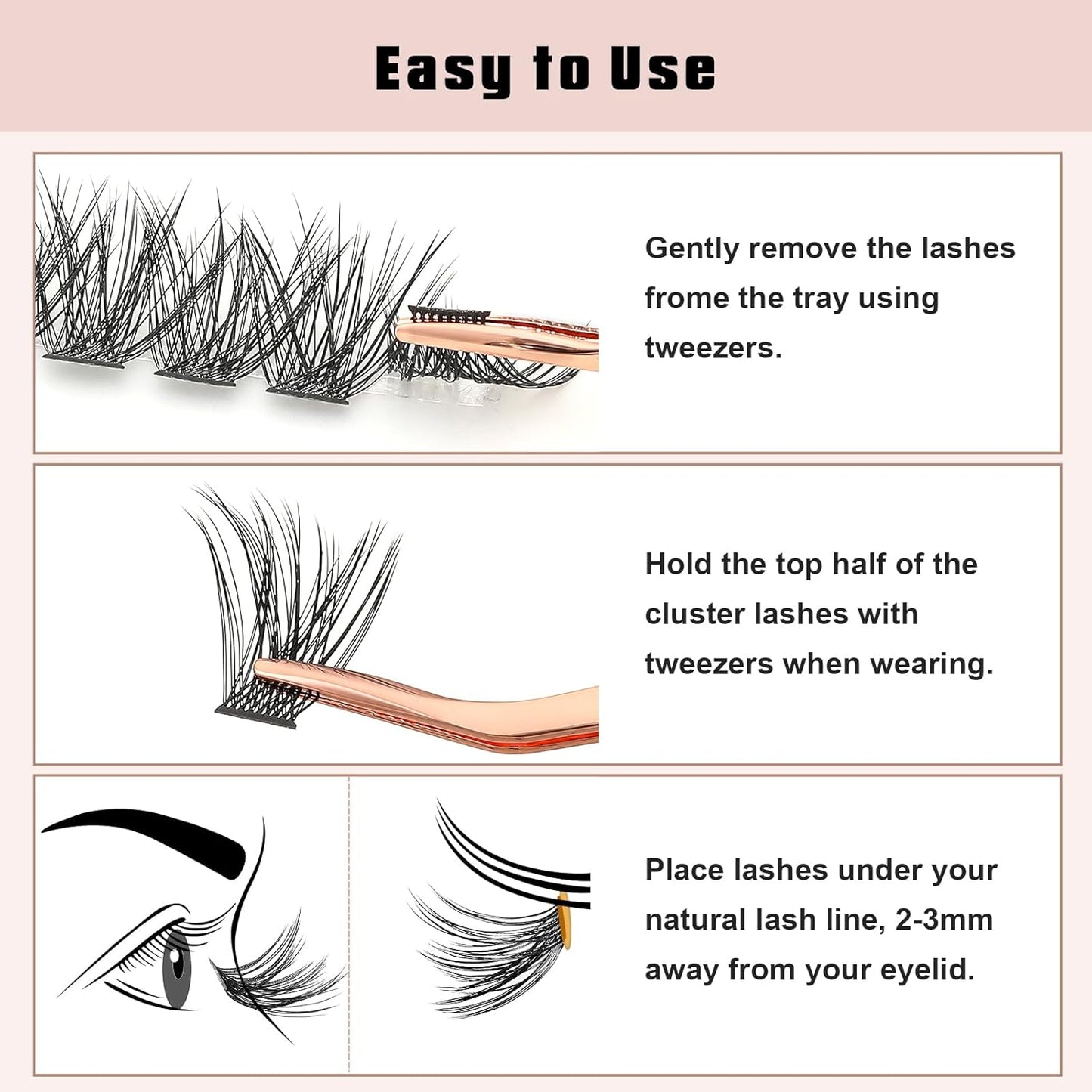 Cluster Lashes with Eyelash Applicator, Individual Lashes Natural Look, 40D DIY Eyelash Extensions with Soft Band, 144Pcs D Curl Long Eyelash Clusters(30D 40D, 8-16MIX)