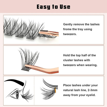 Cluster Lashes with Eyelash Applicator, Individual Lashes Natural Look, 40D DIY Eyelash Extensions with Soft Band, 144Pcs D Curl Long Eyelash Clusters(30D 40D, 8-16MIX)