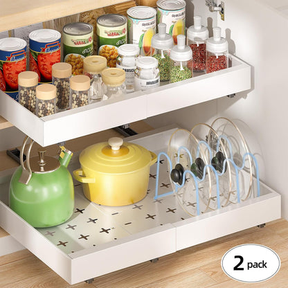 2 Pack 16" Deep Pull Out Cabinet Organizer with 6 Dividers, Expandable (11.7" -20" W) Pull Out Drawers for Cabinets, Cabinet Trays Pull Out for Cabinets in Kitchen, Pantry or Bathroom