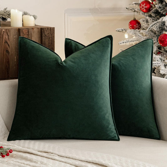 Pack of 2 Christmas Decorative Velvet Throw Pillow Cover Soft Army Green Pillow Cover Solid Square Cushion Case for Winter Sofa Bedroom Car 18X 18 Inch 45X 45Cm