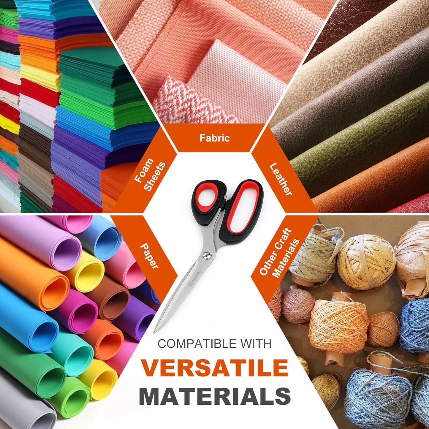 Scissors All Purpose, 9.3 Inch Scissors Heavy Duty Stainless Steel Shears for Home Household Cutting Fabric Leather, Sewing Shears, Paper Box Cutter, Package Opener, Hand Cutting Tools