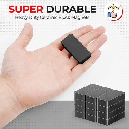 6 Pack Heavy Duty Ceramic Magnets Strong, 1 7/8" X 7/8" X 3/8" Rectangular Ferrite Magnets, Grade 8, Black Ceramic Blocks Magnet for Crafts, DIY, Science, Fridge, Whiteboard, Hanging Tools