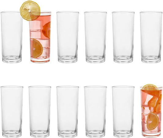 Highball Glasses Set of 12-8Oz Tall Water Glasses for Mojito, Whiskey, Cocktails - Clear Drinking Glassware for Kitchen - Tall Drinking Glasses Set for Mixed Drinks (Glass, 12PCS8OZ)