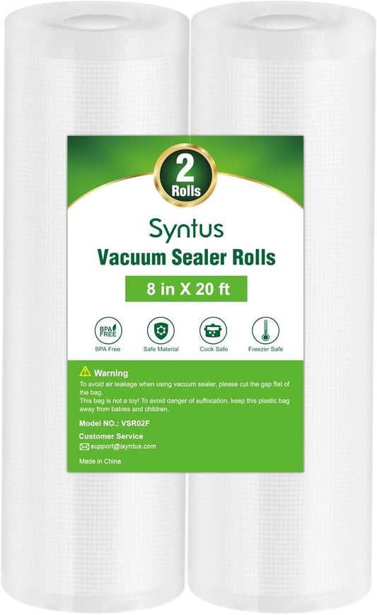 Vacuum Sealer Bags for Food, 2 Pack 8" X 20' Commercial Grade Bag Rolls, Food Vac Bags for Storage, Meal Prep or Sous Vide