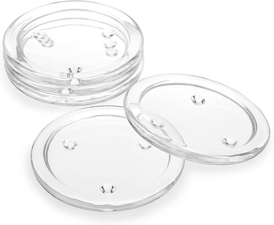 Set of 5 Modern Clear Glass Coasters - Round Crystal Drink Coasters for Office, Kitchen, Bar, Dining Room, Living Room, and Patio Decor