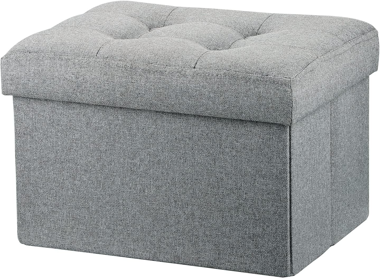 Compact Linen Storage Ottoman and Footrest in Light Gray - 16"x12"x12